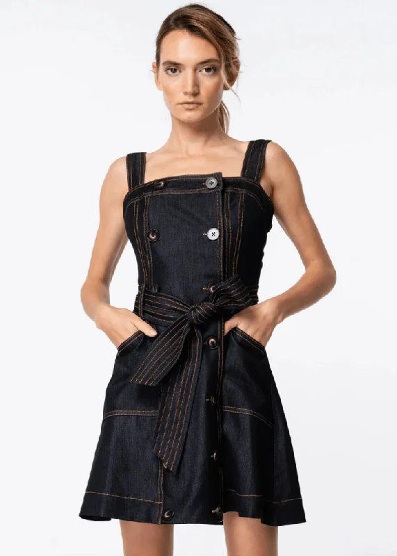 Ciebon Flexton Trench Denim Mini Dress- Black Trendy Lace Mini Dress