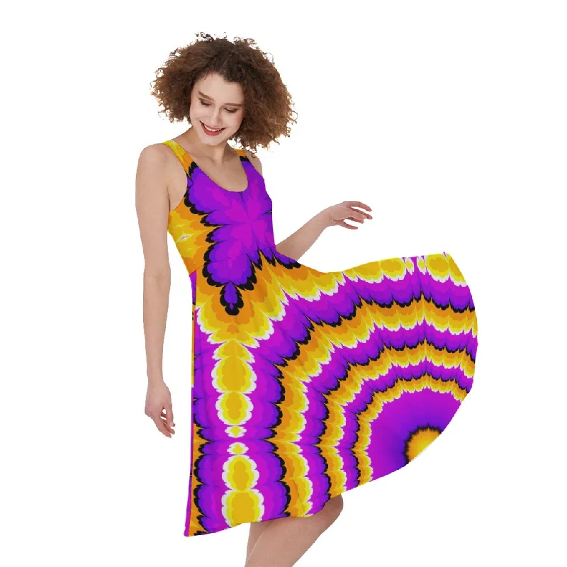 Yellow Explosion Moving Optical Illusion Sleeveless Knee Length Dress Tunics stripes playful Yellow Explosion Moving Optical Illusion Sleeveless Knee Length Dress Tunics stripes playful