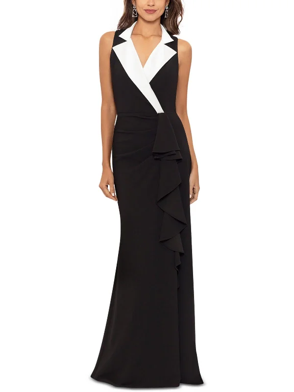 Petites Womens Satin Trim Tuxedo Evening Dress Tunics Denim casual