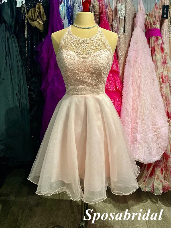 Sexy Organza Halter Sleeveless A-Line Mini Dresses/ Homecoming Dresses With Lace, PD3630 Cozy T-Shirt Mini Dress