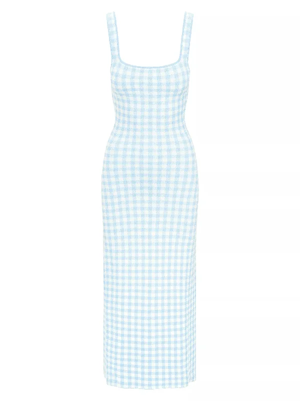 Staud Women's Katie Dress, Sky Gingham Tunics Luxurious premium