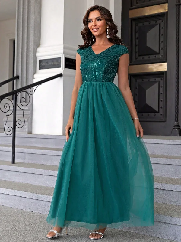 Green Sequin Mesh Overlay Party Dress Mermaid Tail Wedding