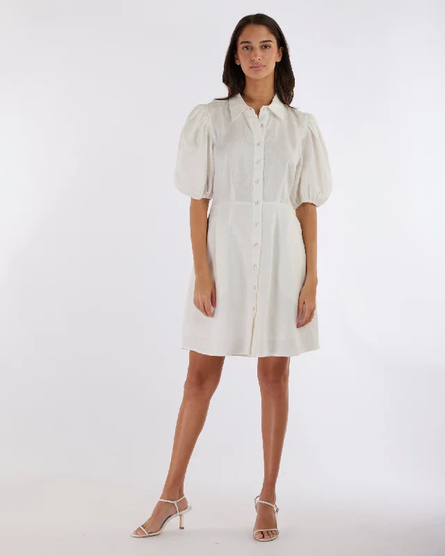 Julius Linen Mini Dress - White Casual High-Waist Mini Dress