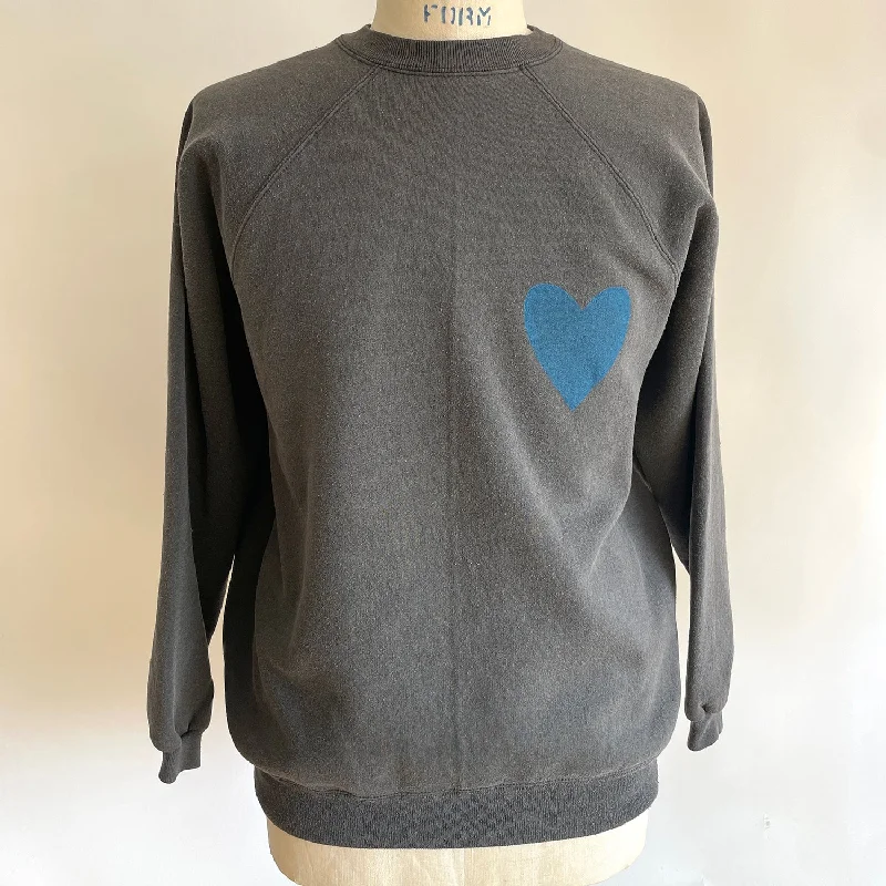 Vintage Happy Heart Black Sweatshirt Hoodie with Contrast Stitching Detailed Premium Vintage Happy Heart Black Sweatshirt Hoodie with Contrast Stitching Detailed Premium