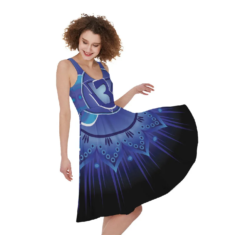 Ajna Chakra Mandala Print Sleeveless Knee Length Dress Tunics Bridal satin