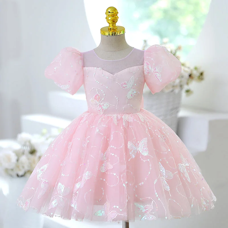 Girl Formal Princess Dress Baby Girl Pink Butterfly Sequins Birthday Party Dress Peplum Ruffle Cocktail Girl Formal Princess Dress Baby Girl Pink Butterfly Sequins Birthday Party Dress Peplum Ruffle Cocktail