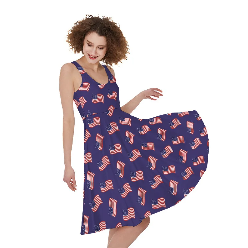 4th of July American Flag Pattern Print Sleeveless Knee Length Dress Tunics Sophisticated sleek 4th of July American Flag Pattern Print Sleeveless Knee Length Dress Tunics Sophisticated sleek