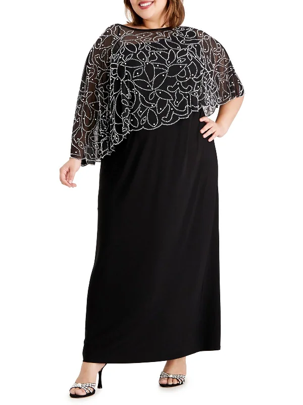 Plus Womens Knit Cape Sleeves Evening Dress Tunics Versatile functional