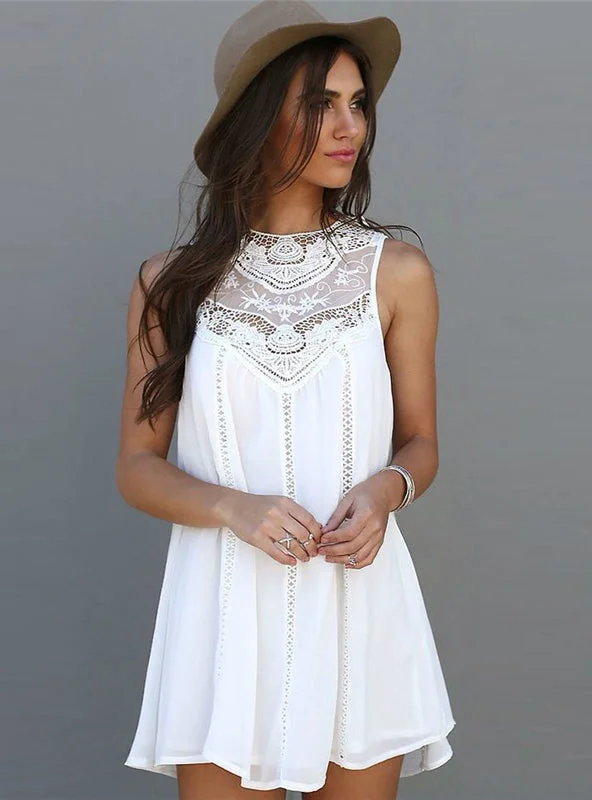 White Lace Mini Party Dresses Sexy Club Casual Tunics stripes playful