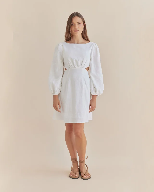 Malva Linen Mini Dress - White Cozy Cotton Mini Dress