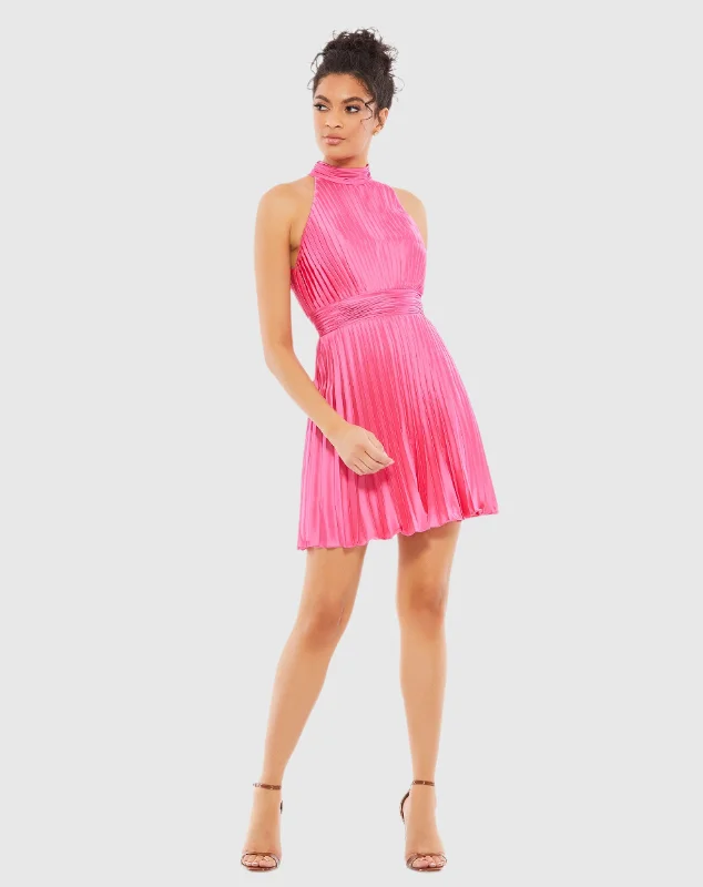 Pink Pleated Halter Neck Mini Dress - FINAL SALE Stylish Spaghetti Strap Mini Dress