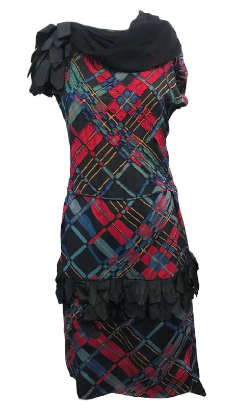 20s XS Flapper Plaid Beaded Chiffon Party Dress Tunics Velvet soft