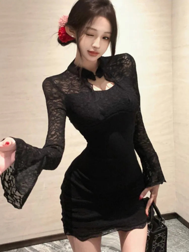Sexy Black Womens Dresses Elegant Lace Patchwork Flare Long Sleeves Half Open Collar Bodycon Party Mini Dress Short Vestidos Stylish Floral Print Mini Dress Sexy Black Womens Dresses Elegant Lace Patchwork Flare Long Sleeves Half Open Collar Bodycon Party Mini Dress Short Vestidos Stylish Floral Print Mini Dress