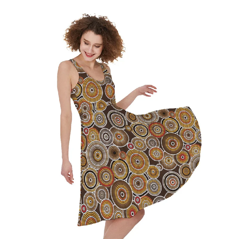 Aboriginal Art Dot Pattern Print Sleeveless Knee Length Dress Tunics Leisure comfortable Aboriginal Art Dot Pattern Print Sleeveless Knee Length Dress Tunics Leisure comfortable