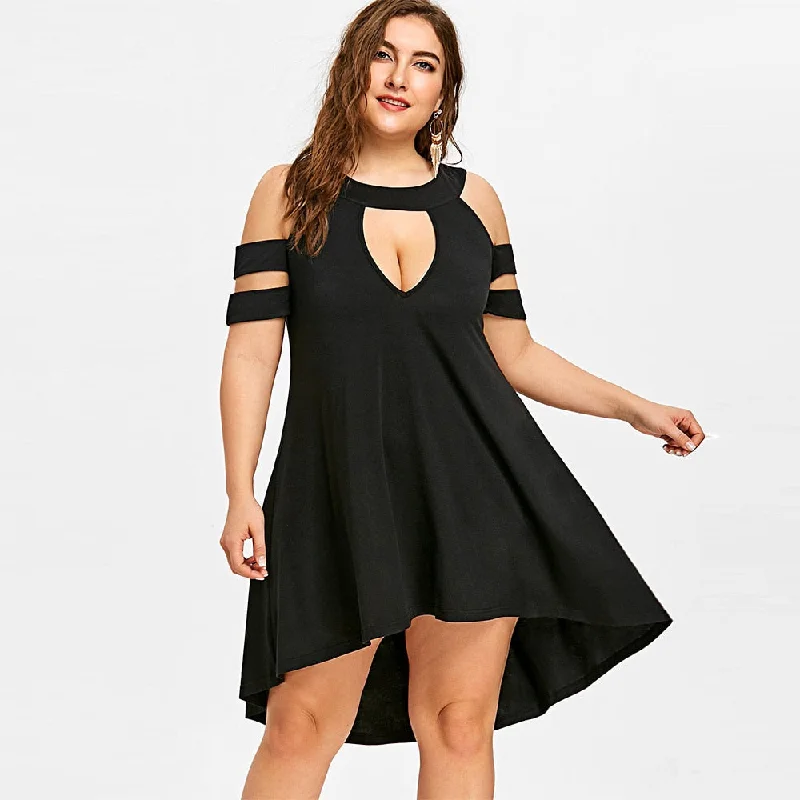 Plus Size Keyhole Neck High Low Hem Dress A-Line Keyhole Neck Black Sexy Club Party Dress Short Sleeves Summer Vestidos Tunics Chic elegant Plus Size Keyhole Neck High Low Hem Dress A-Line Keyhole Neck Black Sexy Club Party Dress Short Sleeves Summer Vestidos Tunics Chic elegant