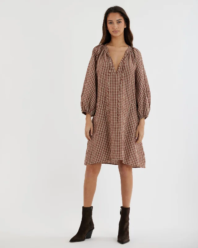 Hazel Checked Tunic Mini Dress Classic Striped Mini Dress