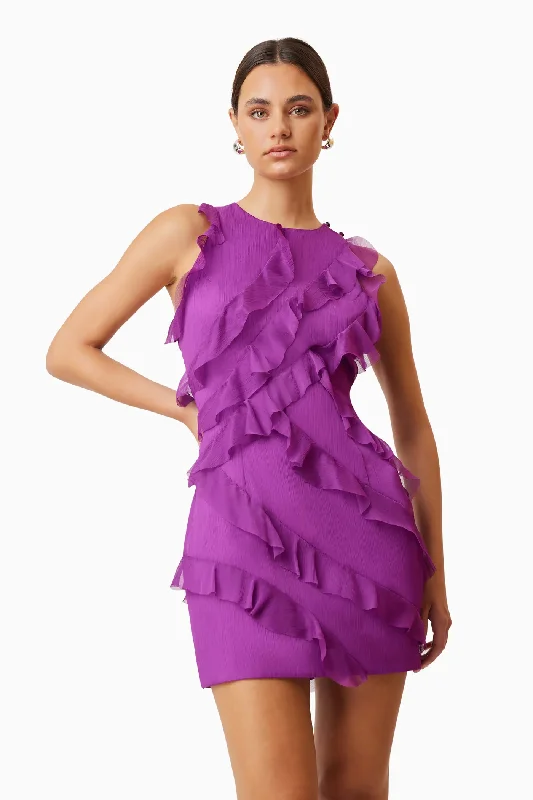 Elliatt Mia Sheer Party Mini Dress in Purple Classic Casual Mini Dress