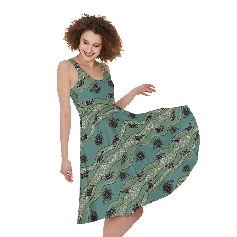 Aboriginal Animals Pattern Print Sleeveless Knee Length Dress Tunics Gym athletic