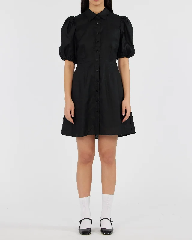 Julius Linen Mini Dress - Black Fashionable Button-Front Mini Dress