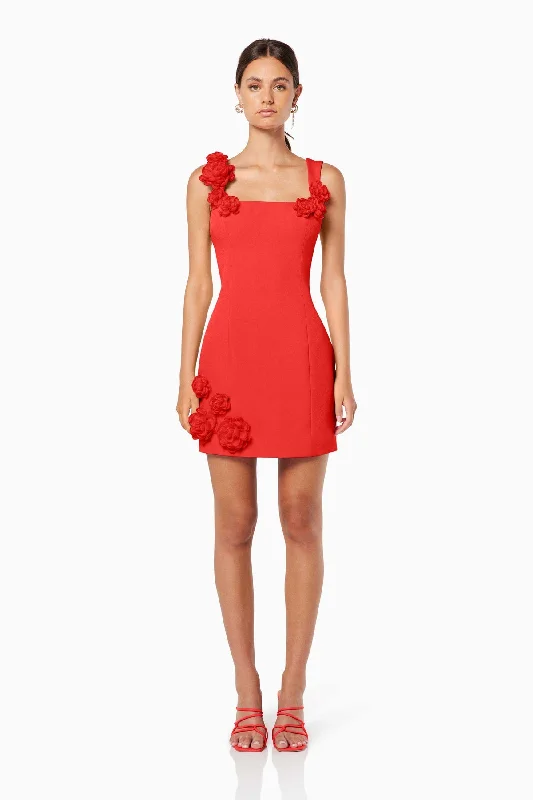 ELLIATT TROMPE 3D FLORAL MINI DRESS - RED Classic Shift Mini Dress
