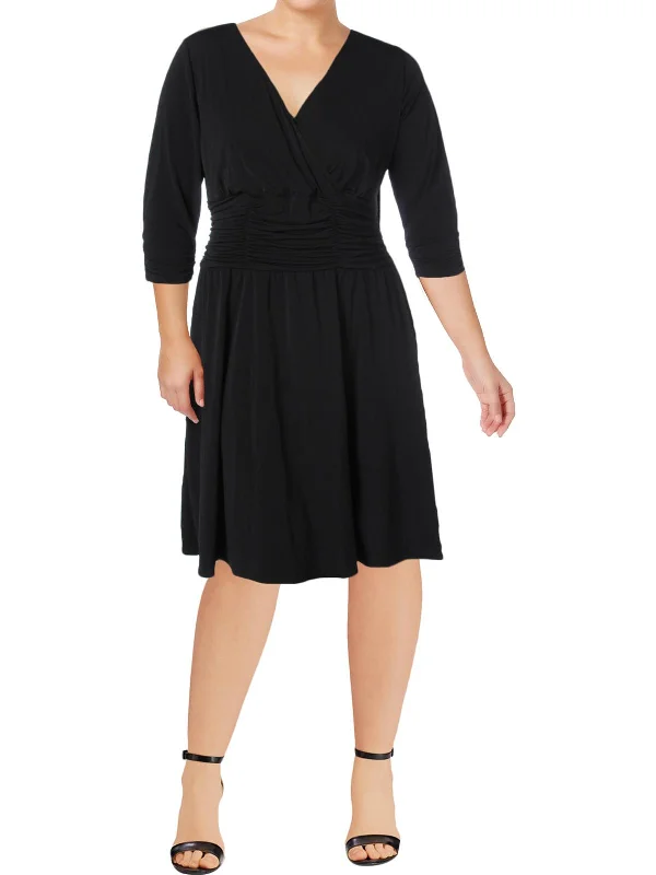 Plus Womens Ruched A-Line Cocktail And Party Dress Tunics Lace romantic