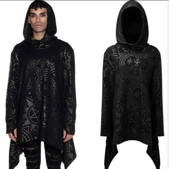 Occult Luxury Occultum Longline Hoodie | Gothic Black Unisex Hoodie with Hem Patch Decorative Personalized Occult Luxury Occultum Longline Hoodie | Gothic Black Unisex Hoodie with Hem Patch Decorative Personalized