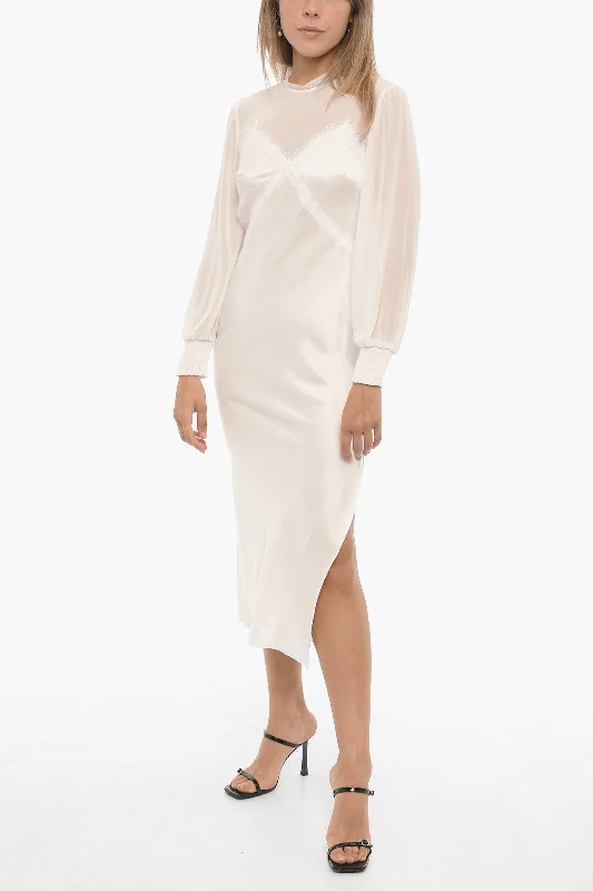 AllSaints Satin BAILEY Dress with Lace Trims 42 Italian size Elegant Long Evening