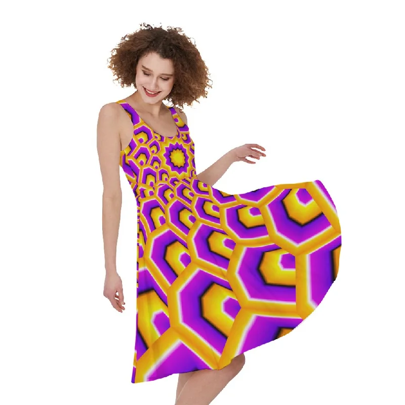 Yellow Hive Moving Optical Illusion Sleeveless Knee Length Dress Tunics Solid Classic Yellow Hive Moving Optical Illusion Sleeveless Knee Length Dress Tunics Solid Classic
