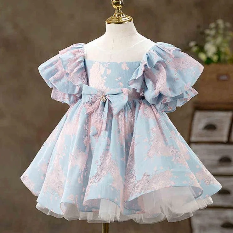 Baby Girl and Toddler Summer Puff Sleeve Bow Princess Party Dress Pleated Skirt Elegant Baby Girl and Toddler Summer Puff Sleeve Bow Princess Party Dress Pleated Skirt Elegant