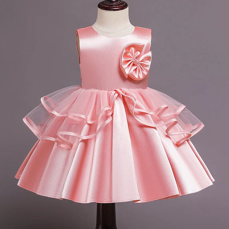 Flower Girl Dress Toddler Textured Sleeveless Round Neck Bow Princess Party Dress Tunics Modern contemporary Flower Girl Dress Toddler Textured Sleeveless Round Neck Bow Princess Party Dress Tunics Modern contemporary