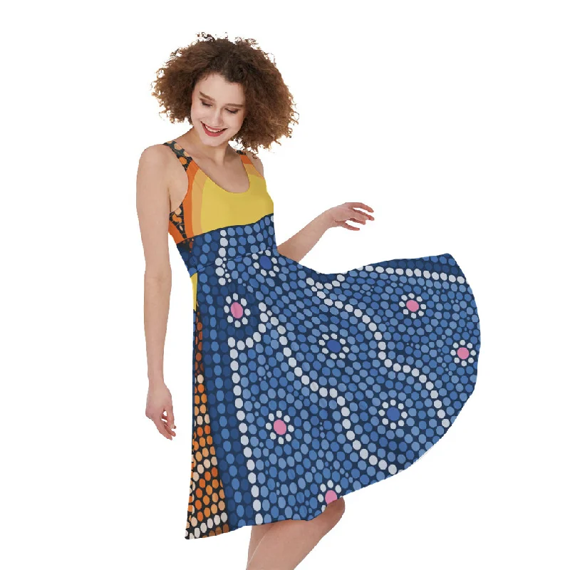 Aboriginal Indigenous Sunset Art Print Sleeveless Knee Length Dress Tunics Lace romantic Aboriginal Indigenous Sunset Art Print Sleeveless Knee Length Dress Tunics Lace romantic