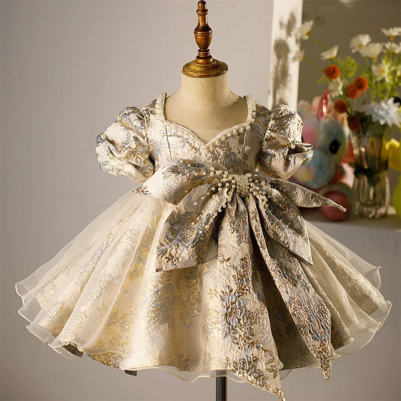 Girl Summer Birthday Party Dress Baby Girl Vintage Bow Puffy Formal Princess Dress Tunics Stylish modern Girl Summer Birthday Party Dress Baby Girl Vintage Bow Puffy Formal Princess Dress Tunics Stylish modern