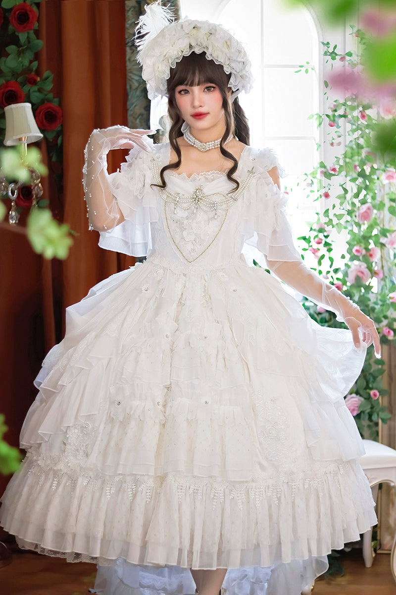 One Night~Dolores~Wedding White Lolita Dress Princess Bridal OP Tunics New arrival