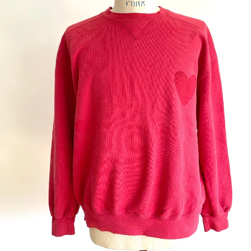 Vintage Happy Heart Red Sweatshirt Hoodie with Longline Fit Extended Stylish