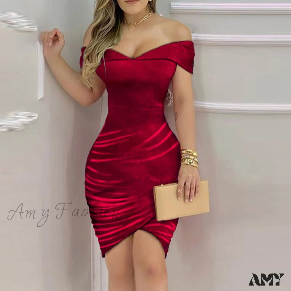 Amy Fashion - Elegant Solid Velvet Bodycon Party Dress Tunics Chinos classic