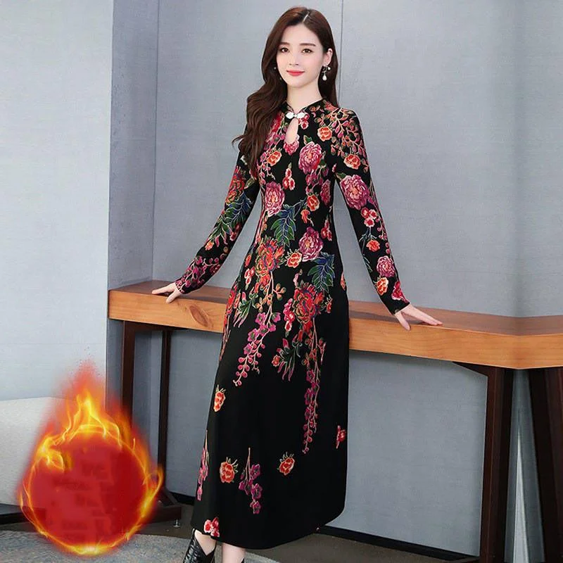 Long Party Dress Women Formal Flower Jacquard Slim Elegant Long Sleeve Fit Lady Dresses Tunics Custom made Long Party Dress Women Formal Flower Jacquard Slim Elegant Long Sleeve Fit Lady Dresses Tunics Custom made