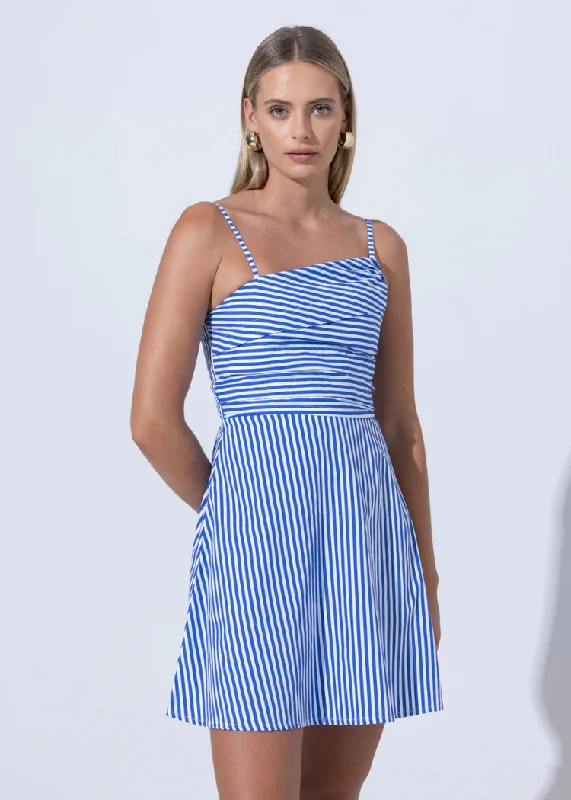 Lusana Phillipa Poplin Mini Dress- Lapis Cozy Long Sleeve Mini Dress