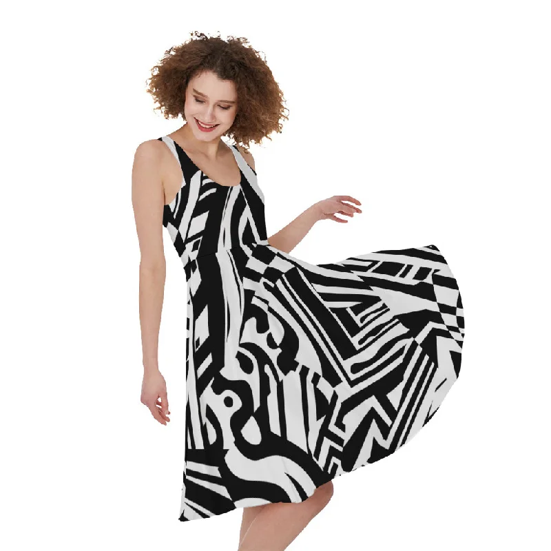 Abstract Dazzle Pattern Print Sleeveless Knee Length Dress Turtleneck Neckline Stylish Abstract Dazzle Pattern Print Sleeveless Knee Length Dress Turtleneck Neckline Stylish