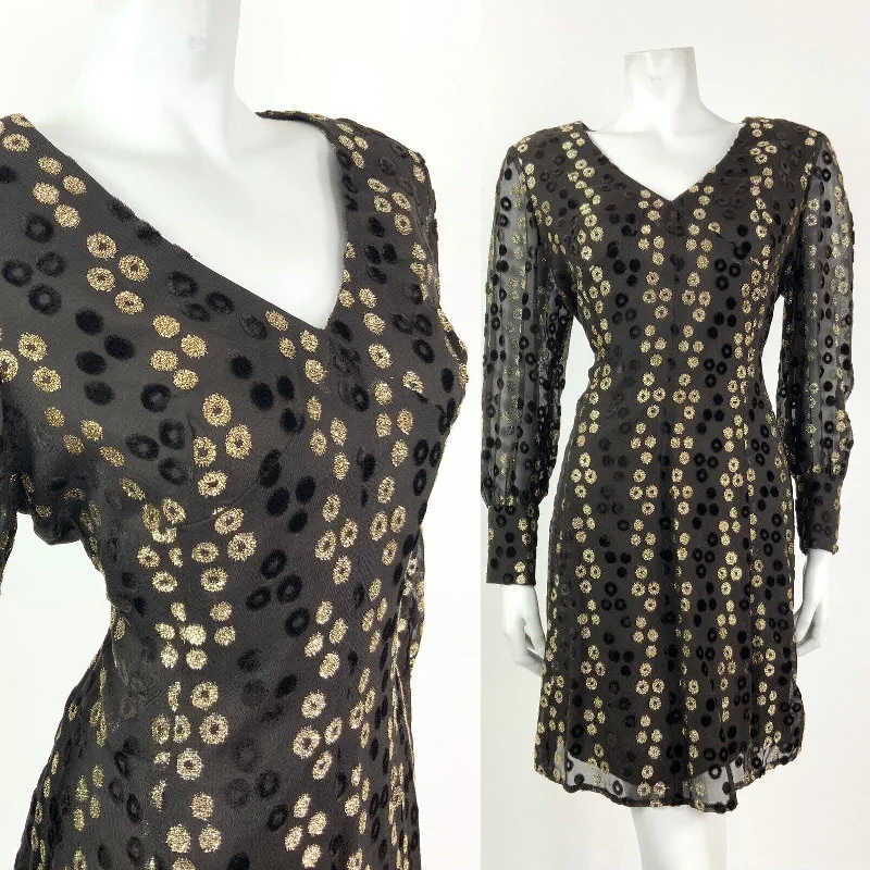 VINTAGE 60s 70s BROWN GOLD GLITTER VELVET POLKA DOT SHEER GLAM PARTY DRESS 14 16 Tunics Running lightweight VINTAGE 60s 70s BROWN GOLD GLITTER VELVET POLKA DOT SHEER GLAM PARTY DRESS 14 16 Tunics Running lightweight