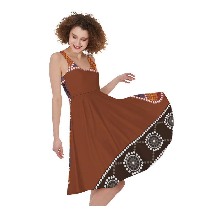 Aboriginal Dot Boomerang Print Sleeveless Knee Length Dress Tunics Velvet soft