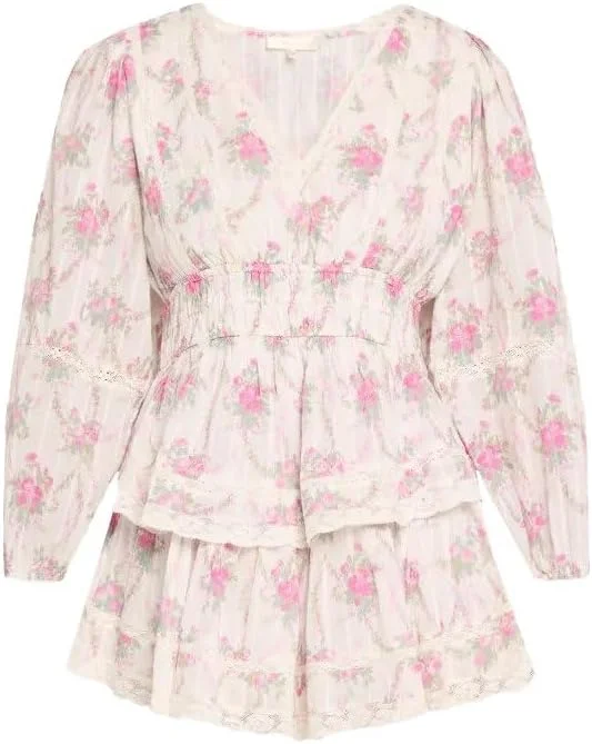 LoveShackFancy Women's Rosamina Dress, Rose Picnic Tunics Sophisticated sleek