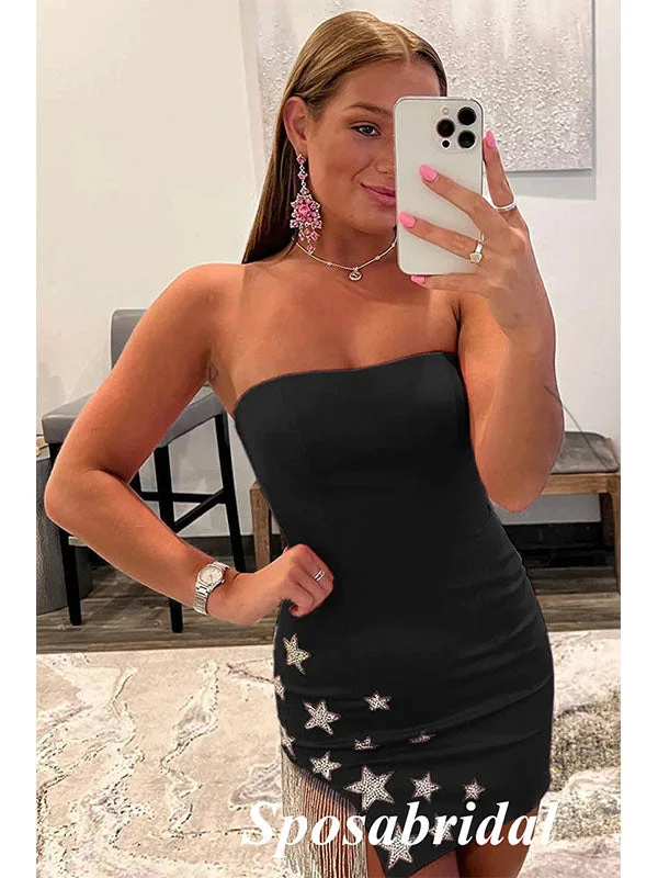 Sexy Black Sweetheart Lace Up Sheath Mini Dresses/ Homecoming Dresses With Star Accessories, PD3563 Stylish Short Sleeve Mini Dress Sexy Black Sweetheart Lace Up Sheath Mini Dresses/ Homecoming Dresses With Star Accessories, PD3563 Stylish Short Sleeve Mini Dress