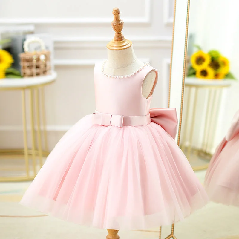 Toddler Birthday Party Dresses Baby Girl Pink Beaded Cutout Backless Formal Princess Dress Turtleneck Neckline Stylish Toddler Birthday Party Dresses Baby Girl Pink Beaded Cutout Backless Formal Princess Dress Turtleneck Neckline Stylish