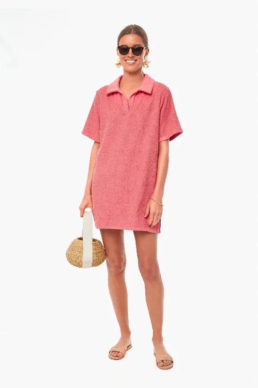 Pink Polo Terry Dress Cowl Neckline Elegant