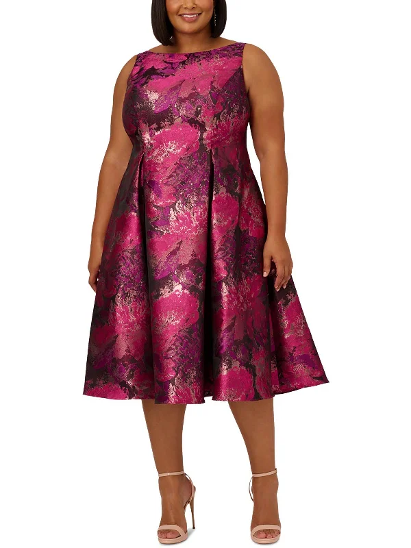 Plus Womens Metallic Midi Cocktail And Party Dress Tunics Sophisticated sleek