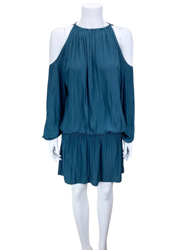 Ramy Brook Women's Lauren Cold Shoulder Smocked Dress Pine Green Size M Tunics Sophisticated sleek
