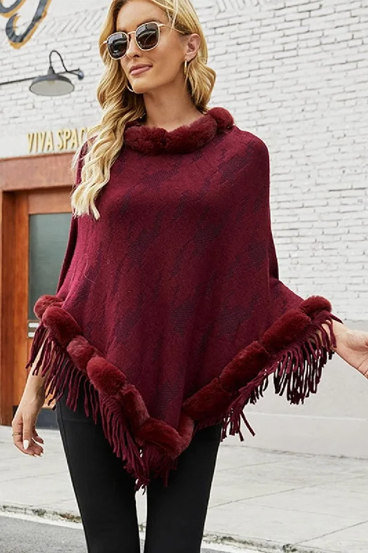 FUR COLLAR FRINGED JACKET WOMEN SHAWL Hoodie Zip-Up Jacket Button-Up Jacket