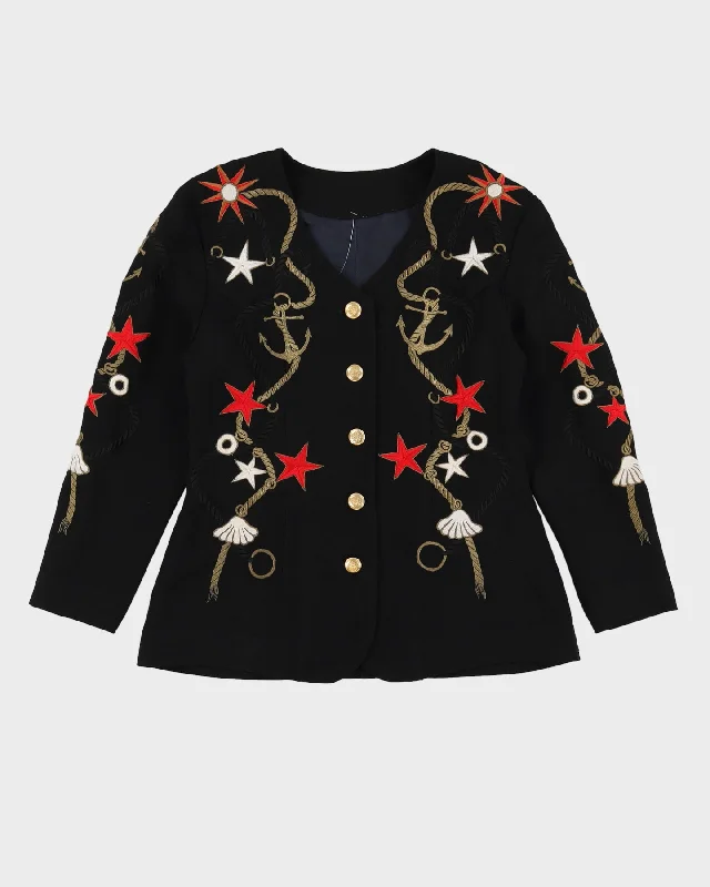 Y2K Black Embroidered Blazer Jacket - S Chenille Jacket Brocade Jacket Lace Jacket