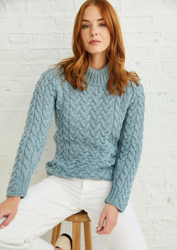 Aran Crew Neck Sweater | Mist Marl Jersey Fabric Tulle Fabric Batik Fabric