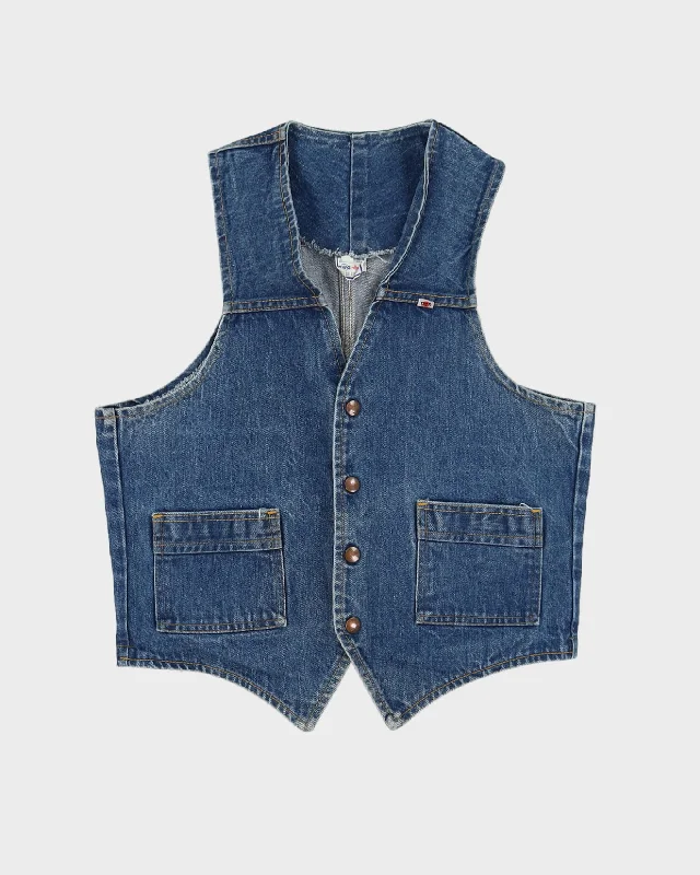 Vintage 70s GWG Sleeveless Blue Denim Jacket - M / L Print Jacket Jacquard Jacket Embroidered Jacket